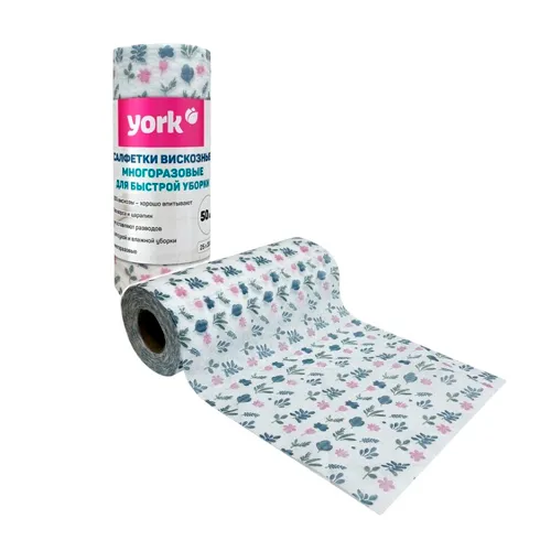 Салфетки вискозные универсальные YORK Узор, в рулоне 50 шт, 25х30 см