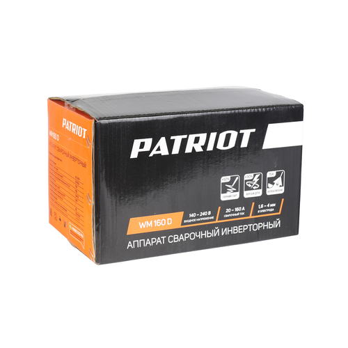 Аппарат сварочный инверторный PATRIOT WM 160 D MMA, входное напряжение 1ф,140-240 В