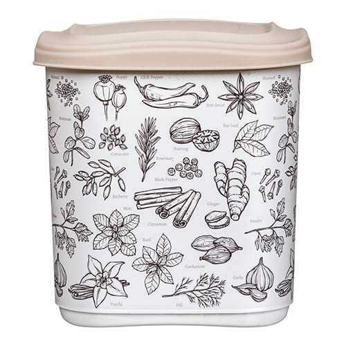 Емкость для сыпучих продуктов 1.8 л Homver 221155827/01, с декором, бежевый