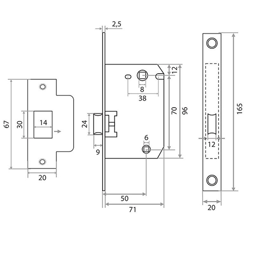 Защелка врезная Trodos 2070WС с фиксацией под поворотную ручку, пластик, черный никель