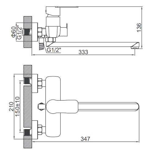 Смеситель для ванны длинный излив из нержавеющей стали Ledeme L72218B черный