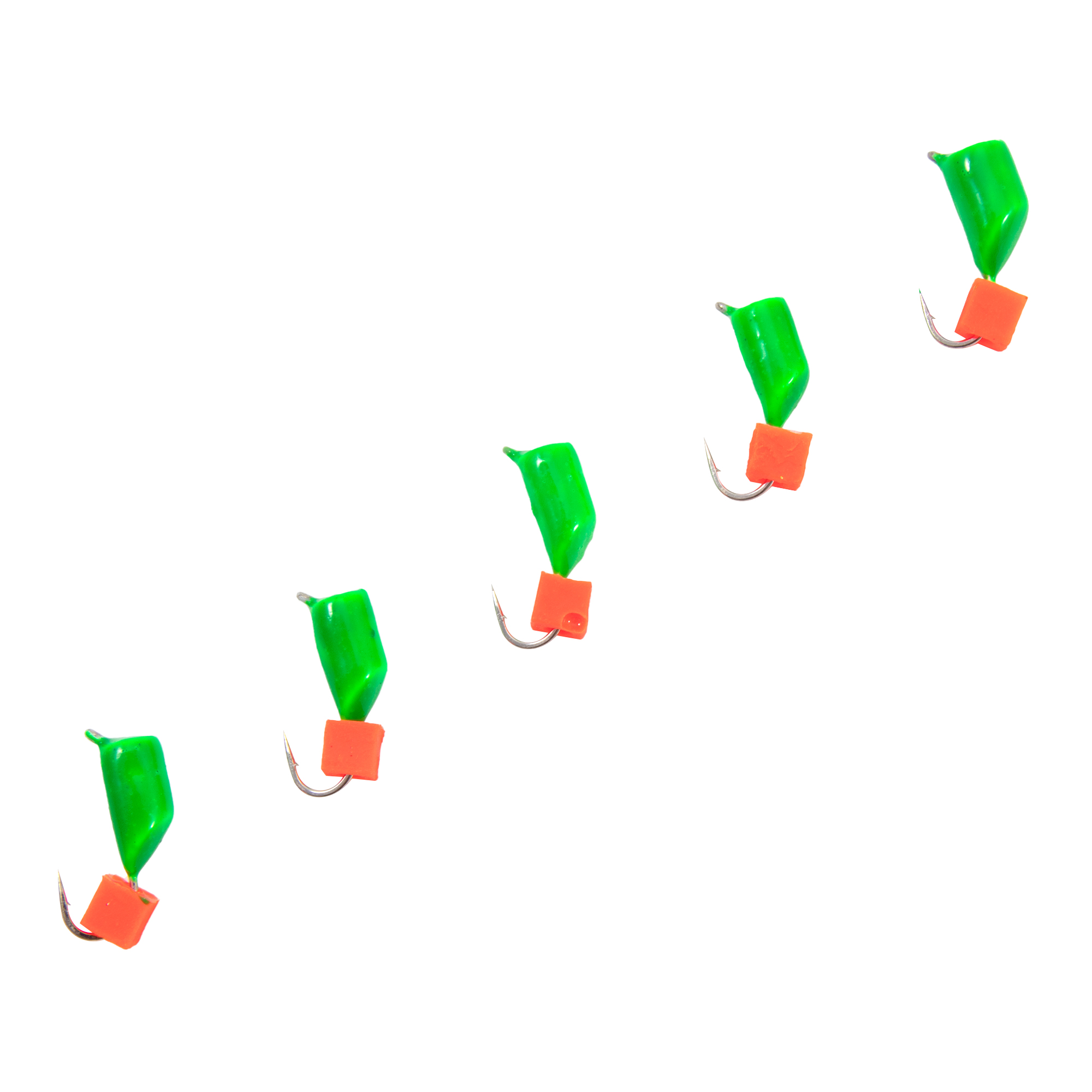 Мормышка безнасад. ЯМАН "Гвоздекубик" зелёный, d-3,5 мм, вес 1 г, ядреный кубик желтый (уп. 5 шт.)