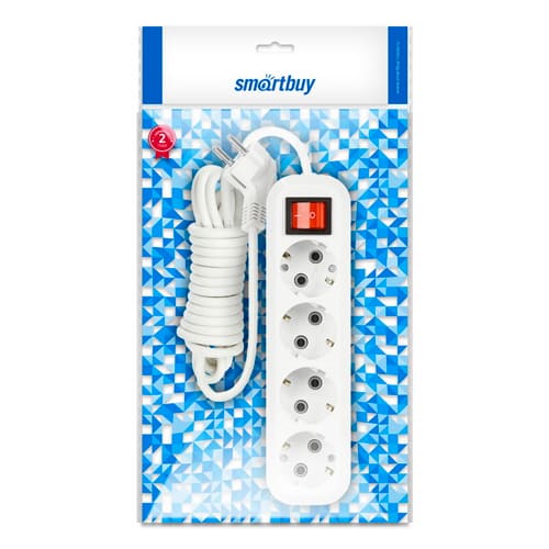 Удлинитель 4-местн 2 м с заземлением "Smartbuy" с выключ. 16А/3,5кВт ПВС 3х1 мм² (1/40)