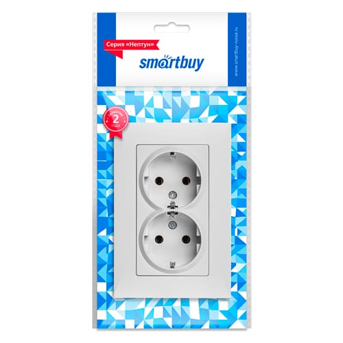 Розетка двойная с заземлением белая  с рамкой "Нептун" (SBE-06w-16-S2-Z)