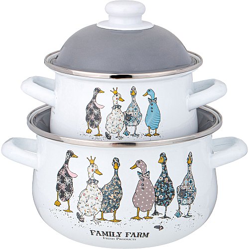 НАБОР КАСТРЮЛЬ AGNESS ЭМАЛИРОВАННЫХ СЕРИЯ, FAMILY FARM,  4ПР. 1, 5Л И 2, 8Л, 16Х10СМ, 20Х12СМ