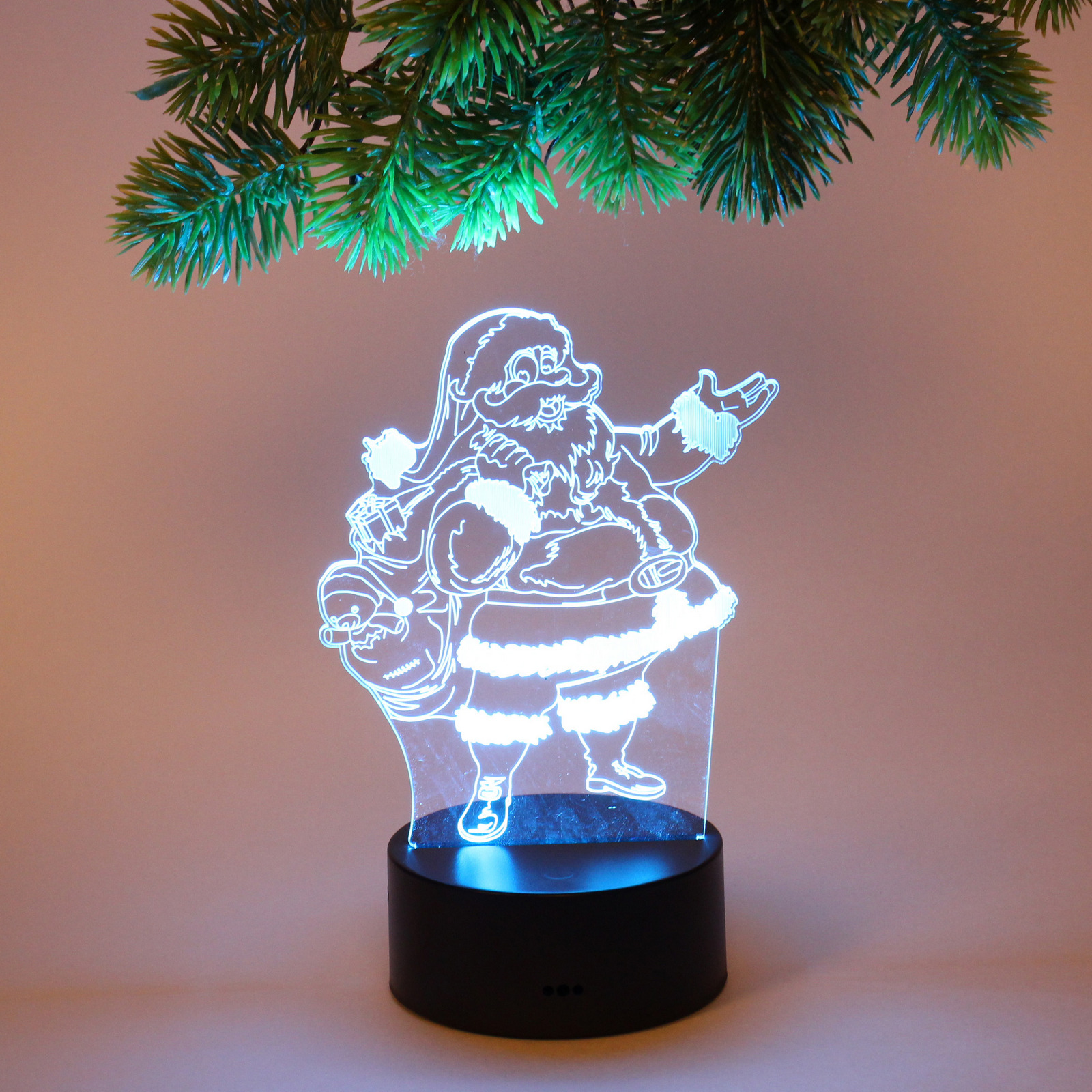 Светильник ночник "3D-Дедушка Мороз" на пластиковой подставке, с включателем USB