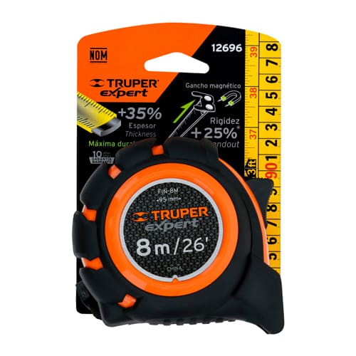 Рулетка измерительная, профессиональная лента желтого цвета, 8 м Truper 12696