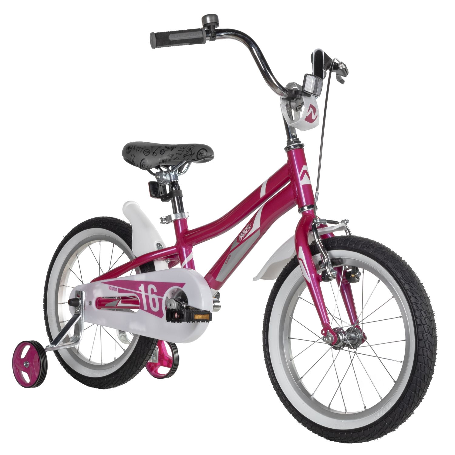 Велосипед NOVATRACK 16" NOVARA алюм., фуксия, пер.руч., зад.нож. тормоз, короткие крылья, полная защ