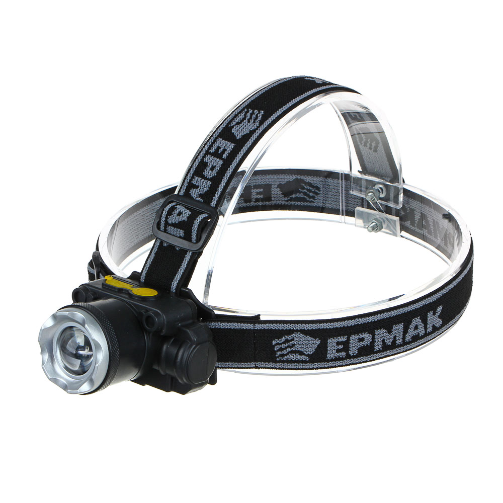 ЕРМАК Фонарик налобный, XPE, 5 Вт, 6х7см, 3 режима, 1500мАч, USВ кабель, пластик,1 цвет