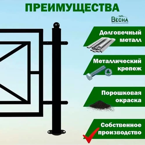 Забор Кварц  металлопрофиль, труба стальная квадратная Ø 40*40, 4 секции, столбик - 5 шт,  4,48 м, черный, 65 см, 115 см