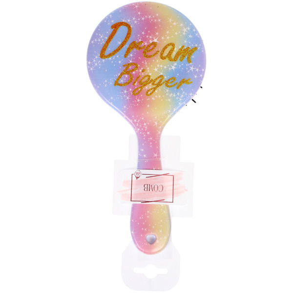 Расческа массажная круглая "ТВОИ МЕЧТЫ", микс 4 дизайна, 22*10см (PVC подвес)