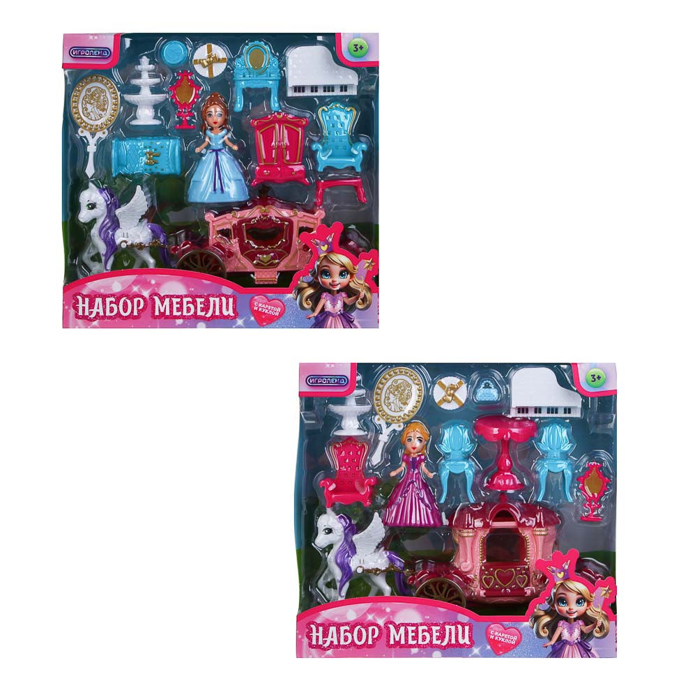 ИГРОЛЕНД Набор мебели с каретой и куклой "МиниМир", ABS, 22х6,8х21 см, 2 вида