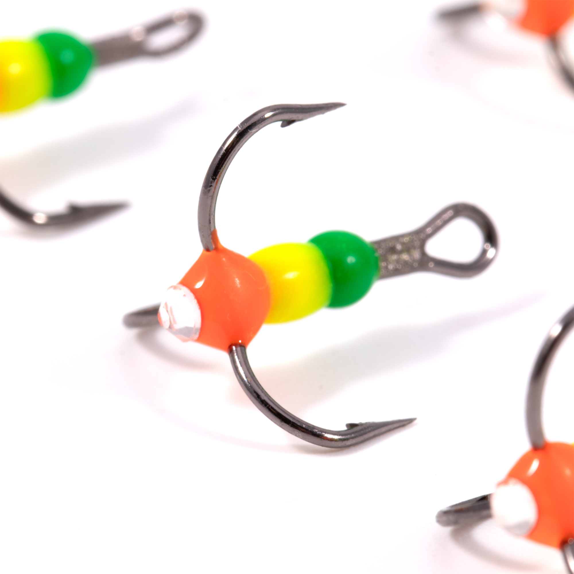 Крючок-тройник ЯМАН "Светофор" с глазком, размер 10 (INT), цв. флуоресцентный (5 шт.)