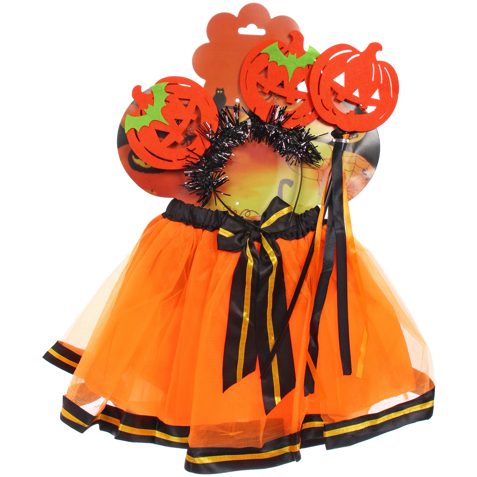 Набор карнавальный "Helloween - Веелые тыквы"  (ободок,юбка, палочка)
