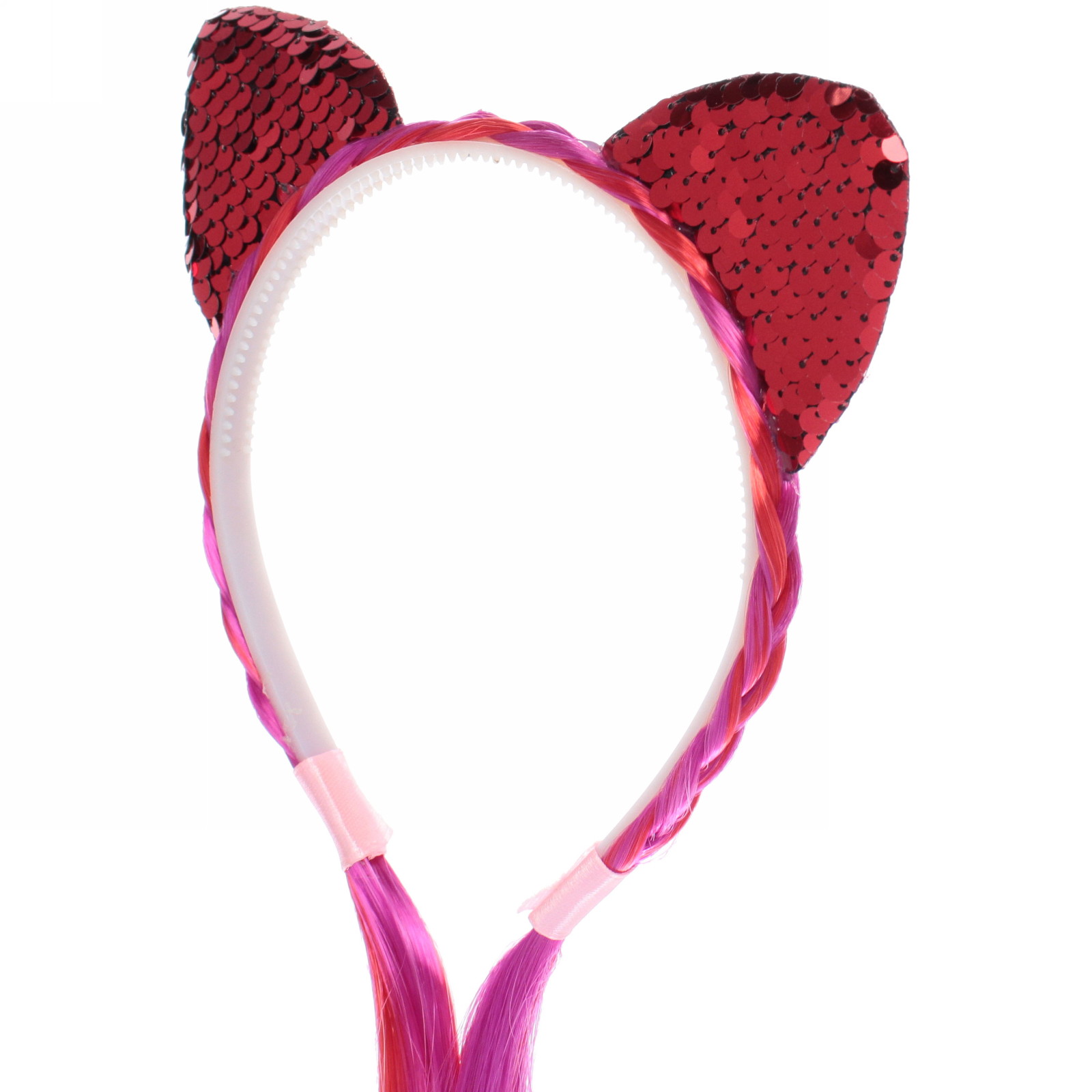 Ободок карнавальный с косой "Радужная кошка" 40 см, микс