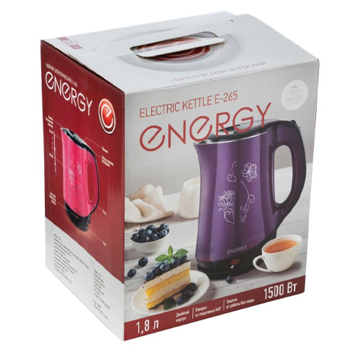 Чайник ENERGY E-265, 1,8 л, диск, двойной корпус, фиолетовый