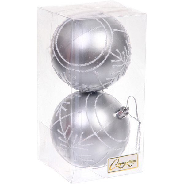 Новогодние шары "Сияние" 8 см (набор 2 шт), Серебро