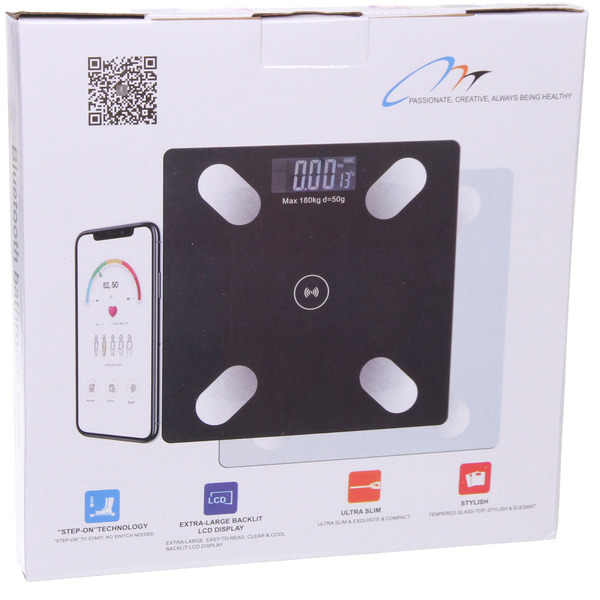 Весы напольные электронные "SMART-Weight" 26*26*0,4 см, bluetooth (работает от 2хААА), Черный