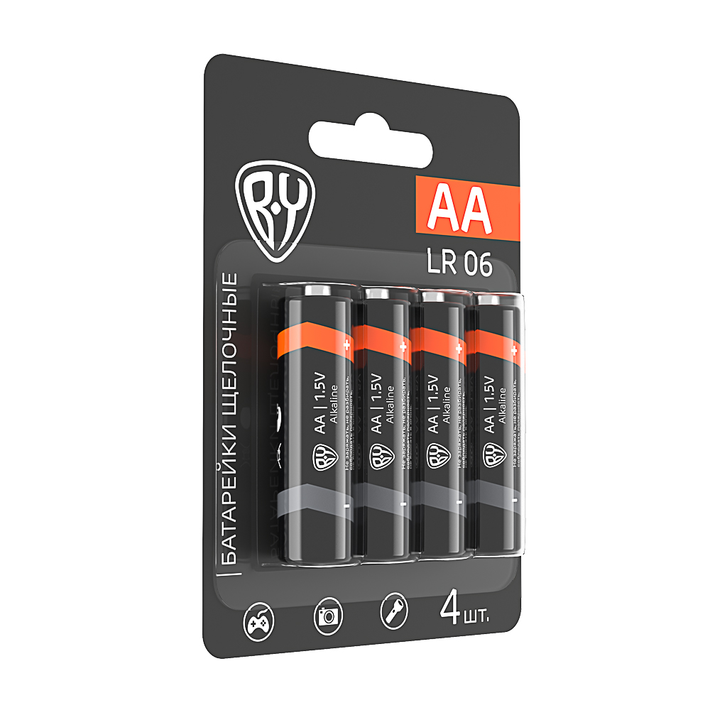 BY Батарейки AA (LR06) 4шт в блистере, щелочные 1.5V, высокой ёмкости