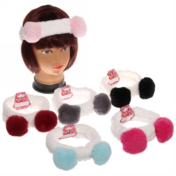 Повязка на голову "Кокетка - Шарики", цвет розовый, голубой, серый и пудровый, 20*6см (упаковка белый ZIP пакет)