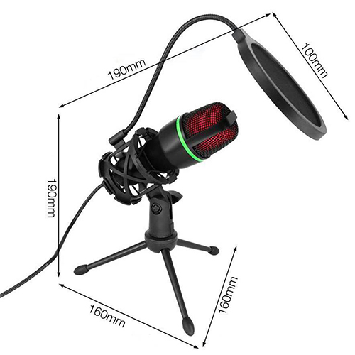 Микрофон RGB проводной конденсаторный Орбита OT-PCS07,USB, 1.5 м