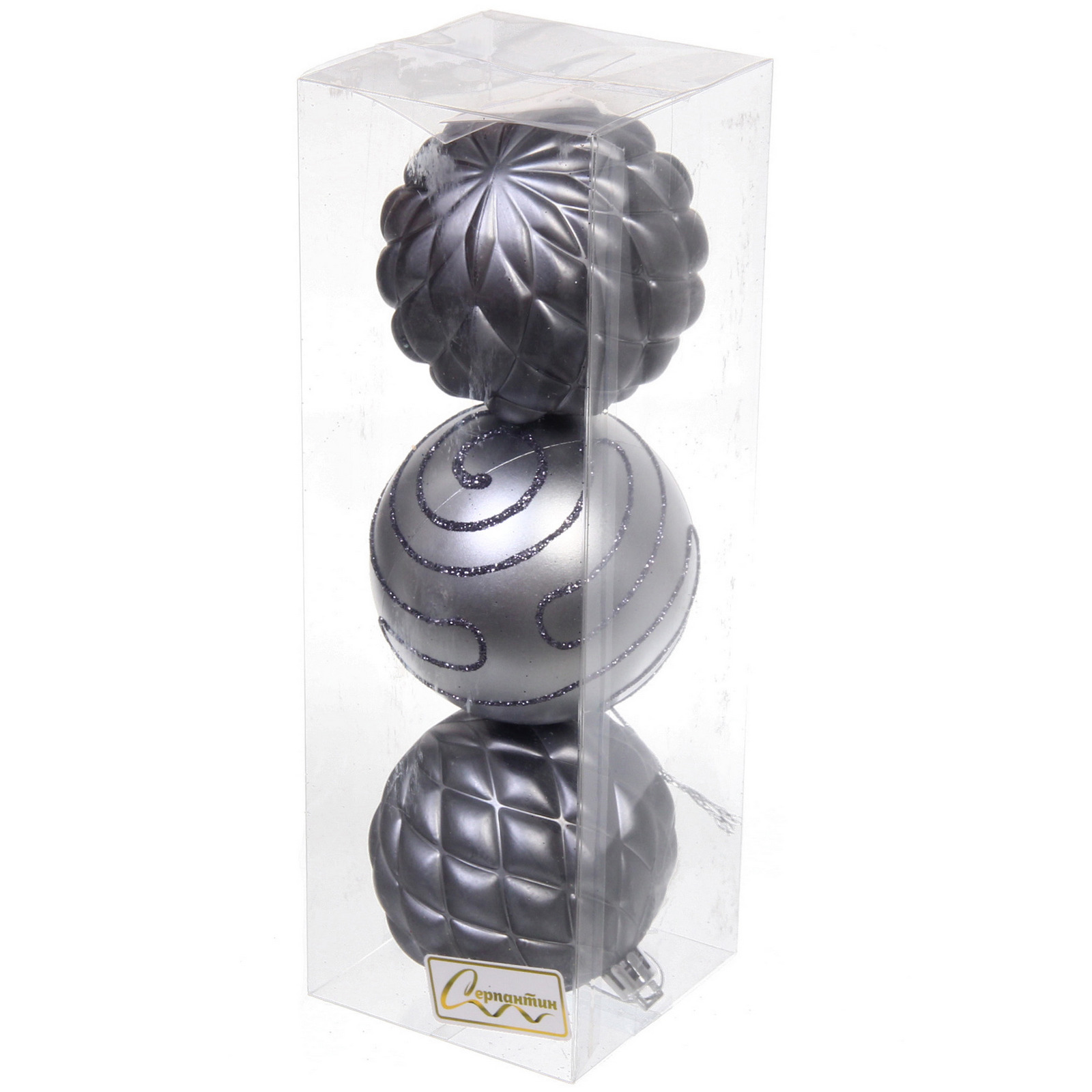 Новогодние шары 7см (набор 3шт) "Сказочная мечта", серебро/графит