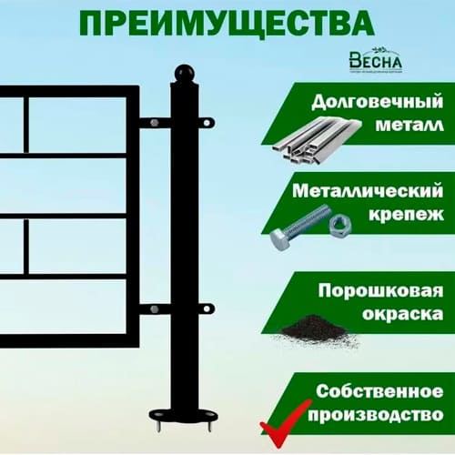 Забор Барит, металлопрофиль, труба стальная квадратная Ø 40*40, 4 секции, столбик - 5 шт, 4,48 м, черный, 65 см, 115 см