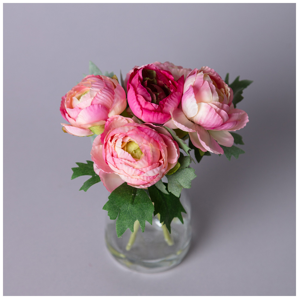 БУКЕТ ИСКУССТВЕННЫХ ЦВЕТОВ В КРУГЛОЙ ВАЗЕ ВЫСОТА= 16СМ (МАЛ=8ШТ./КОР=64ШТ.)