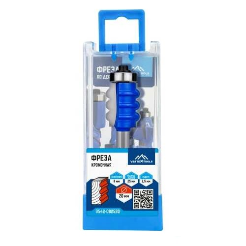 Фреза фигурная с подшипником хвостовик - 8 мм, d-20 мм, h-25 мм, r-25 мм, l-70,3 мм vertextools 3542-082520