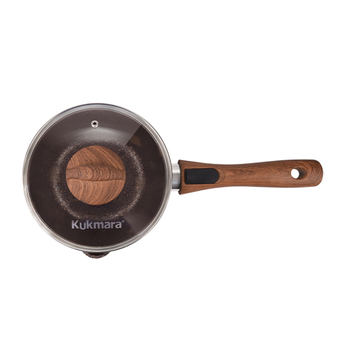 Ковш Kukmara 1,5 л с носиком со съемной ручкой, со стеклянной крышкой, антипригарное покрытие "Granit Ultra", red