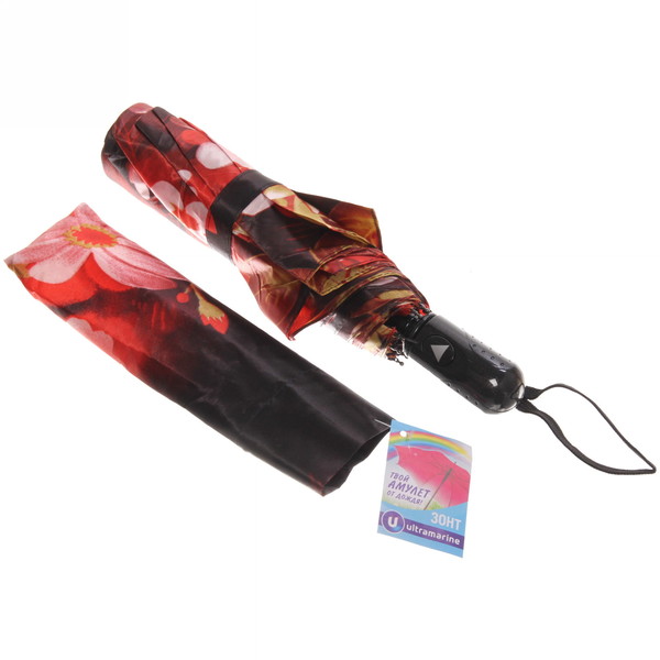 Зонт женский полуавтомат "Ultramarine - Венера", микс 6 цветов, 8 спиц, d-100см, длина в слож. виде 28см, голубые цветы