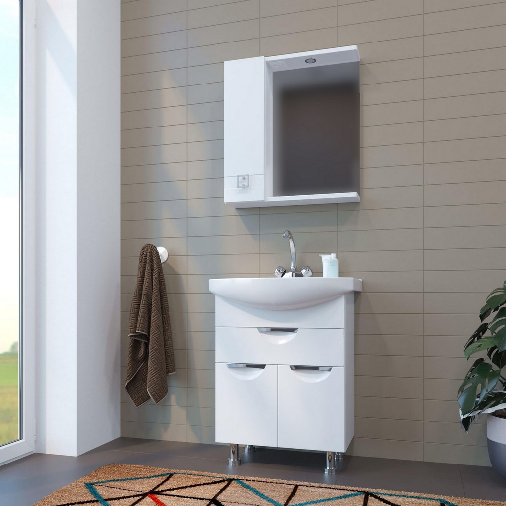 Зеркальный шкаф "КВАДРО-55" левый с подсветкой (ПВХ)