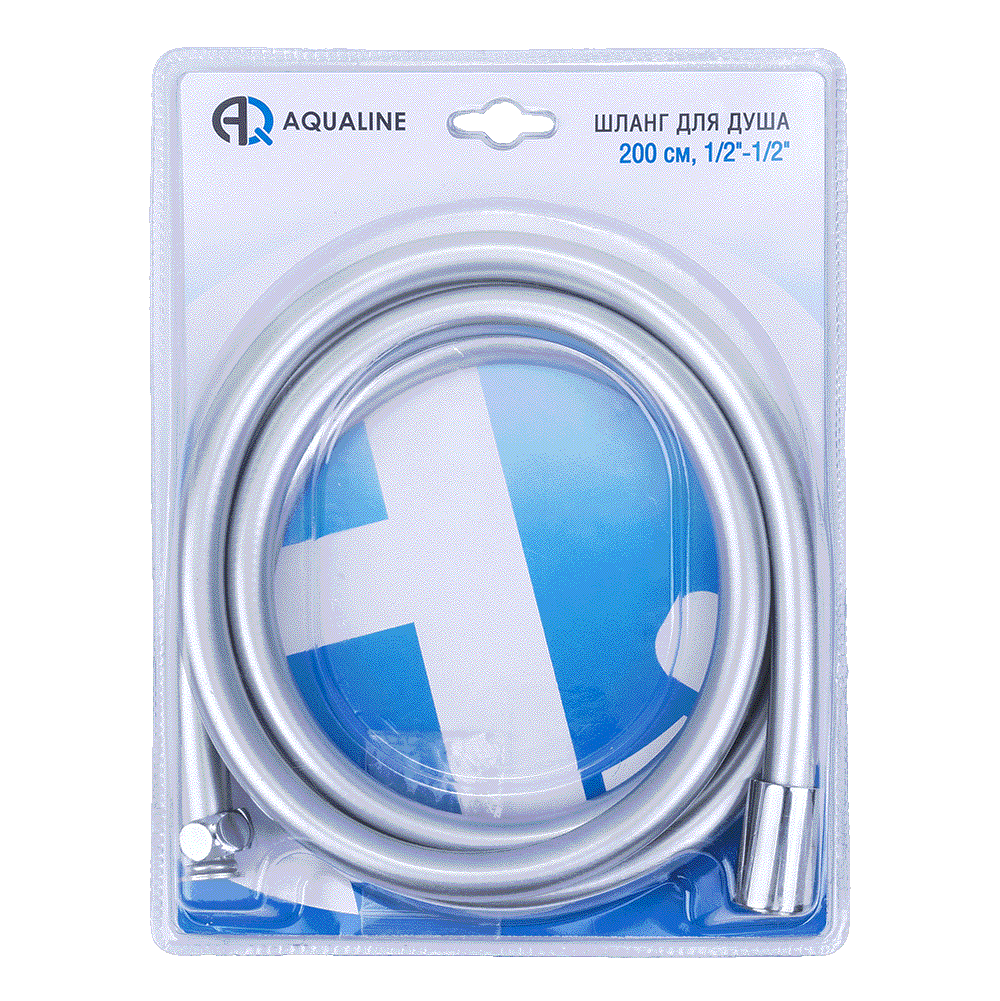 Шланг для душа ПВХ конус имп (1/2") - имп (1/2") 2 м в блистере AQUALINE 05097