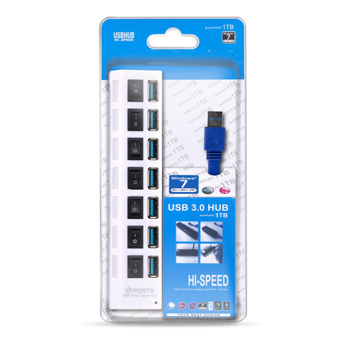 USB 3.0 хаб с выключателями, 7 портов, СуперЭконом, белый, SBHA-7307-W/30