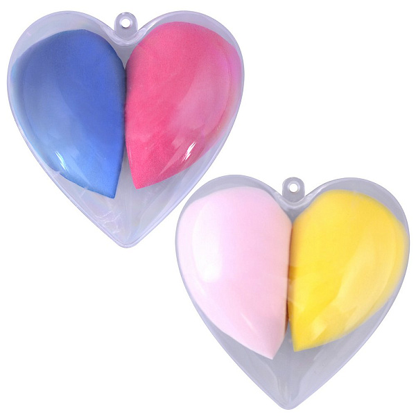 Набор из 2-х спонжей для макияжа в контейнере "Сердце". Размер спонж 4х6 см. 2диз 