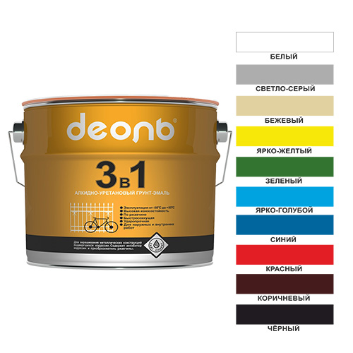 Грунт-эмаль 3в1 черный 3кг по ржавчине быстросохнущий (ДЕОЛЬ) ГОСТ (1/4)