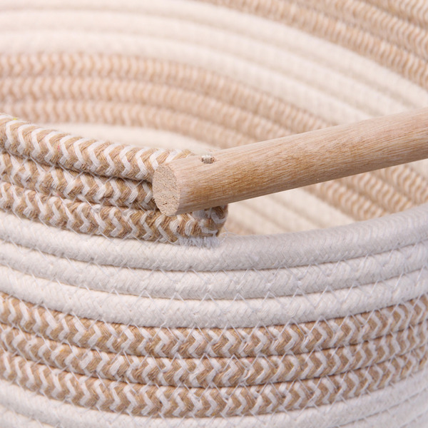 Корзинка вязаная интерьерная с ручками "БИРГИТ", цвет беж/белый, 35*22*14см, (лейбл селфи)