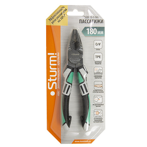 Пассатижи 180 мм CrV +30% к силе реза Sturm 1020-13-1-180