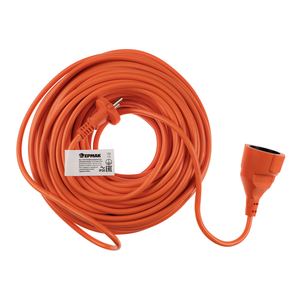 ЕРМАК Удлинитель силовой в мотке, 2х1,0 мм2, длина 20м (маск.нагрузка 10А или 2,2кВт)