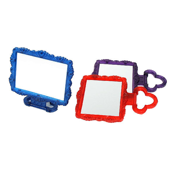 Зеркало настольное в пластиковой оправе "Резная окантовка" прямоугольник, подвесное 15*12,5см (Стикер на минивложение 25шт)