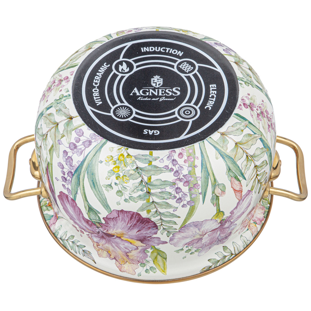 КАСТРЮЛЯ ЭМАЛИРОВАННАЯ AGNESS С КРЫШКОЙ, СЕРИЯ IRISES 3,8Л, ДИА.20СМ ПОДХОДИТ ДЛЯ ИНДУК.ПЛ