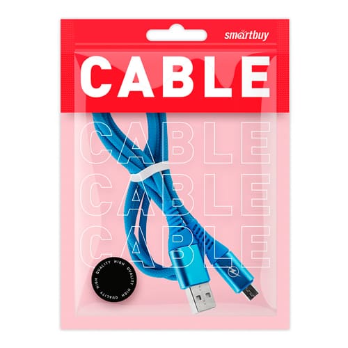 Дата-кабель Smartbuy Micro кабель в резин. оплетке Gear,1м. мет.након., <2А, син.(iK-12ERG blue)/100