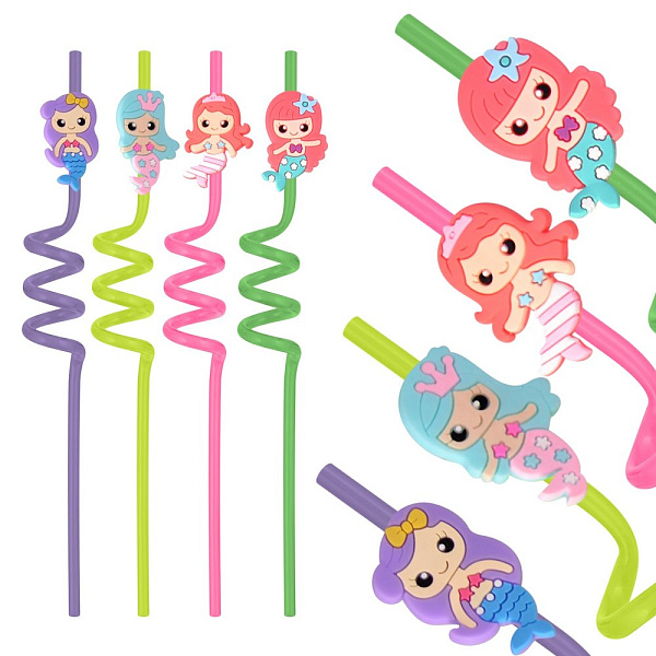 Трубочки* для коктейля "Веселые русалочки". Набор 4 шт. Длина 27 см.