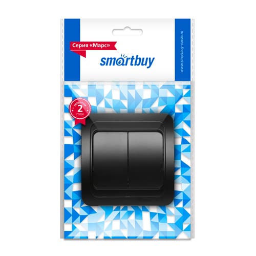 Выключатель 2-клавишный 10А черный "Марс" (SBE-02b-10-SW2-0-c)