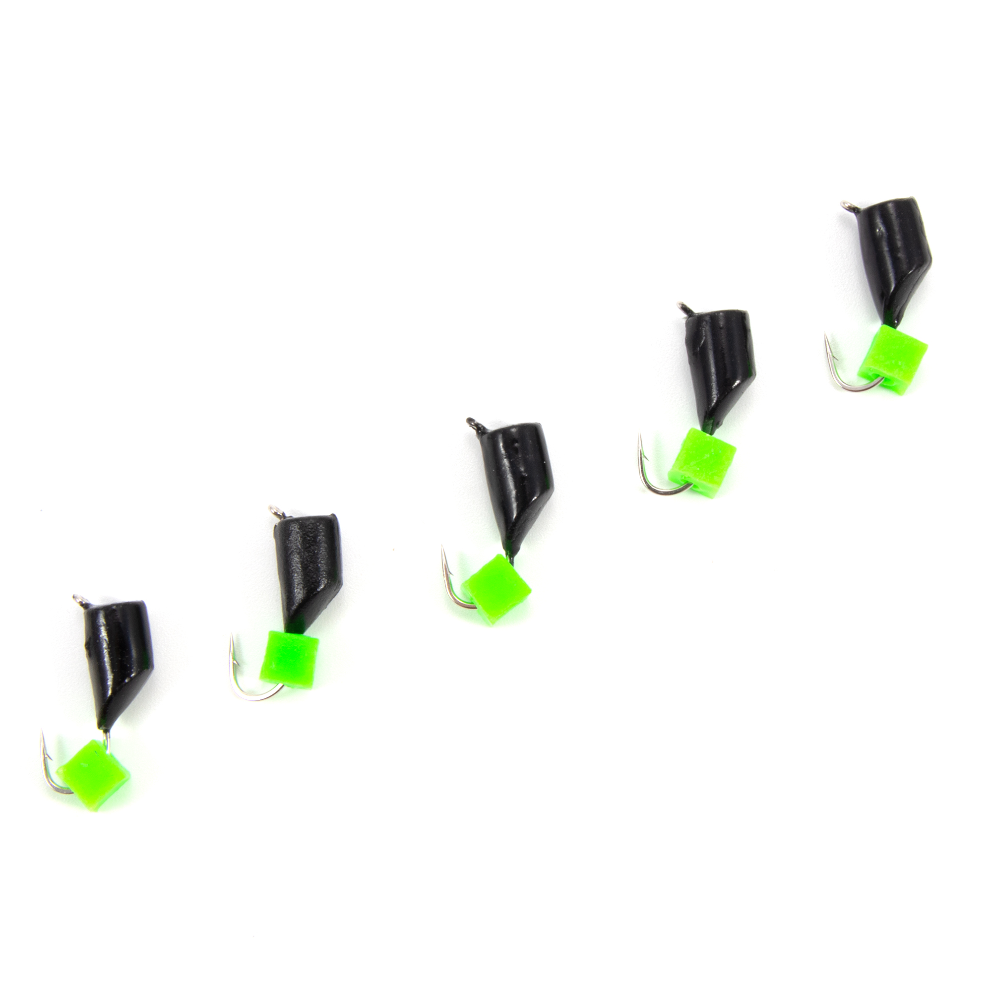 Мормышка безнасад. ЯМАН "Гвоздекубик" черный, d-4 мм, вес 1,2 г, ядреный кубик зеленый (уп. 5 шт.)