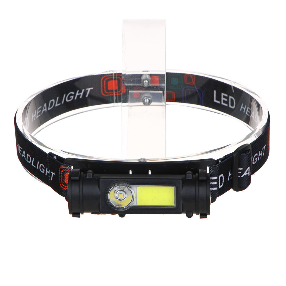 ЕРМАК Фонарь налобный, 800мАч, 1 COB, 1 LED, 2 режима, пластик