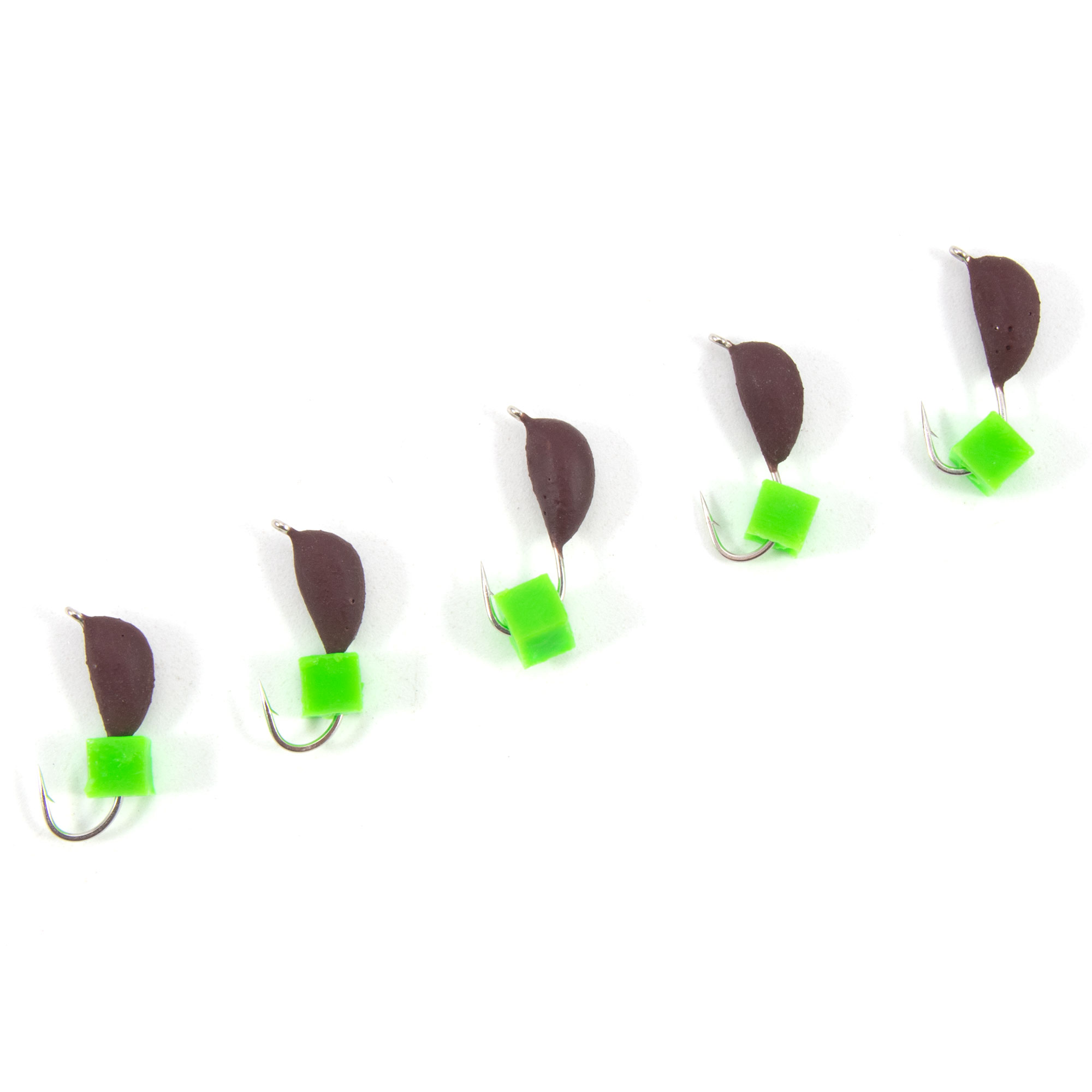 Мормышка безнасад. ЯМАН "Банан" матовый шоколад, d-3,5 мм, вес 0,7 г, ядреный кубик зеленый(уп.5 шт)