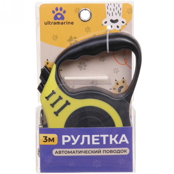 Поводок-рулетка "Дог" 3м до 15кг цвет желтый