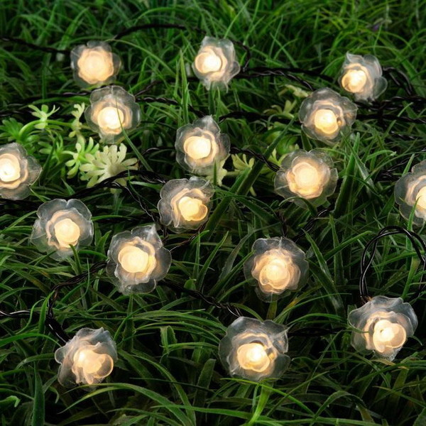 Гирлянда для улицы "Нежный цветок" 3 м 20 ламп LED чёрный провод, 2 реж.,IP-55, Теплый белый (солнечная батарея)