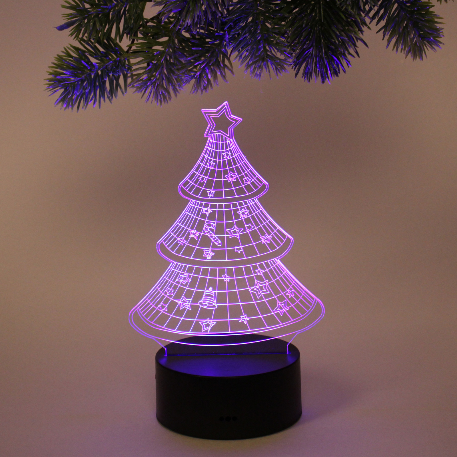 Светильник ночник "3D-Ёлочка" на пластиковой подставке, с включателем USB